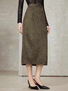 Aveloria Modichic Elegant, High-Quality Suede Midi Skirt, Versatile For Commuting - Olive Green - View 6