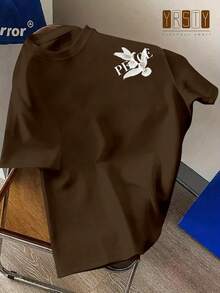 Manfinity Dauomo Men's Casual Fashion Pigeon Letter Print Short Sleeve T-Shirt, Suitable For Daily Wear In Summer