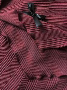 SHEIN 女婴幼儿新生儿 0-3 岁休闲日常百搭时尚外套高领落肩罗纹针织长袖上衣 + 喇叭裤套装，婴儿秋冬装，卡其色 - 酒紅色 - 查看 6