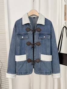 Comfortcana Áo khoác denim thường ngày cho nữ có nút sừng, áo khoác mùa đông cho nữ Áo khoác nữ Thu Đông Áo khoác denim ấm áp cho nữ có lớp lót Sherpa và khóa cài cho mùa đông Giáng sinh Quần áo nữ Năm mới Áo khoác nữ Lễ tạ ơn có lớp lót nhiệt, dày, ấm áp - Rửa trung bình - Xem 5