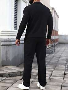 Manfinity Homme Men's Snake Skin Striped Comfortable Fabric Long Sleeve T-Shirt And Drawstring Pants Set, Casual For Vacation, Home, Dining, Party, Versatile, Best Gift For Boyfriend Or Husband, Fall Clothes