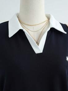 INAWLY Women's Casual Contrast Color Collar Drop Shoulder Sweatshirt, Autumn/Winter