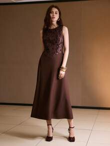 MOTF PREMIUM Váy thêu không tay thanh lịch - Cà phê - Xem 4