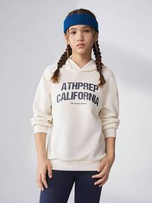 JNSQ Tween Girls 2pcs Set, Loose Crew Neck Graphic Letter Print Sweatshirt Top Paired With Slim Flare Pants, Suitable For Autumn, Winter Daily Wear, Outdoor Activities, Vacation, Streetwear, Party And Casual - Multicolor - View 4