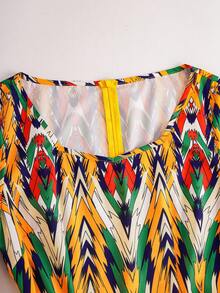 Eryvara Women's Elegant Graphic Full Print Scoop Neck Hollow Out Ruffle Trim Waist Flare Sleeve Long Dress, Autumn/Winter - Multicolor - View 7