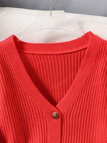 Tween Girl Casual Solid Color Long Sleeve Cardigan - Burnt Orange - View 5