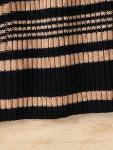 Sparklyn 1 件女式毛衣裙，复古经典拼色罗纹针织裙，高领，合身腰部，常规厚度，耐用，百搭，适合秋冬季休闲、外出、上学 - 彩色 - 查看 3