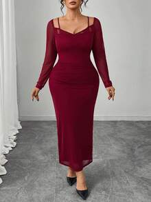 Elenzga Vestido Elegante e Sexy de Renda Recortada em Plus Size para Mulheres - Violeta - Visão 1