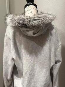 EMERY ROSE Plus Size Fluffy Zip-Up Sweatshirt, Gray - Grey - View 2