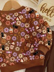 SHEIN Happikins 2pcs Baby Girl All-Over Print Crew Neck Long Sleeve Sweatshirt And Leopard Print Pants Set Fall Winter Clothes Baby Girl Flower Outfit Baby Girl Winter Clothes Baby Girls Sets Brown Outfit Girl S Clothes Girl Fall Baby Girls Winter Set Brown - Multicolor - View 4