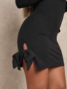 Glamine Váy bó sát hở vai màu trơn gợi cảm thời trang - màu đen - Xem 6