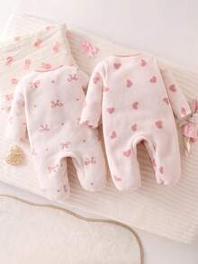 2件套新生儿简约优雅粉色甜美长袖连体睡衣套装