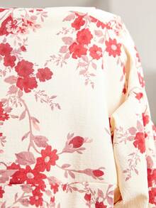 Serenescape Damen Urlaubs-Lässig Farbblock Blume Muster Langarm Nachthemd mit Rüschensaum und Bommel Dekor, geeignet für Frühlings-/Herbstferien