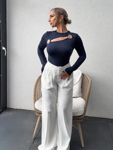 Jeta Ari Mid Rise Tailored Long Wide Leg Trousers Only Spring Summer Sexy Elegant Prom Vacation Occasion Office Work Fall - White - View 1