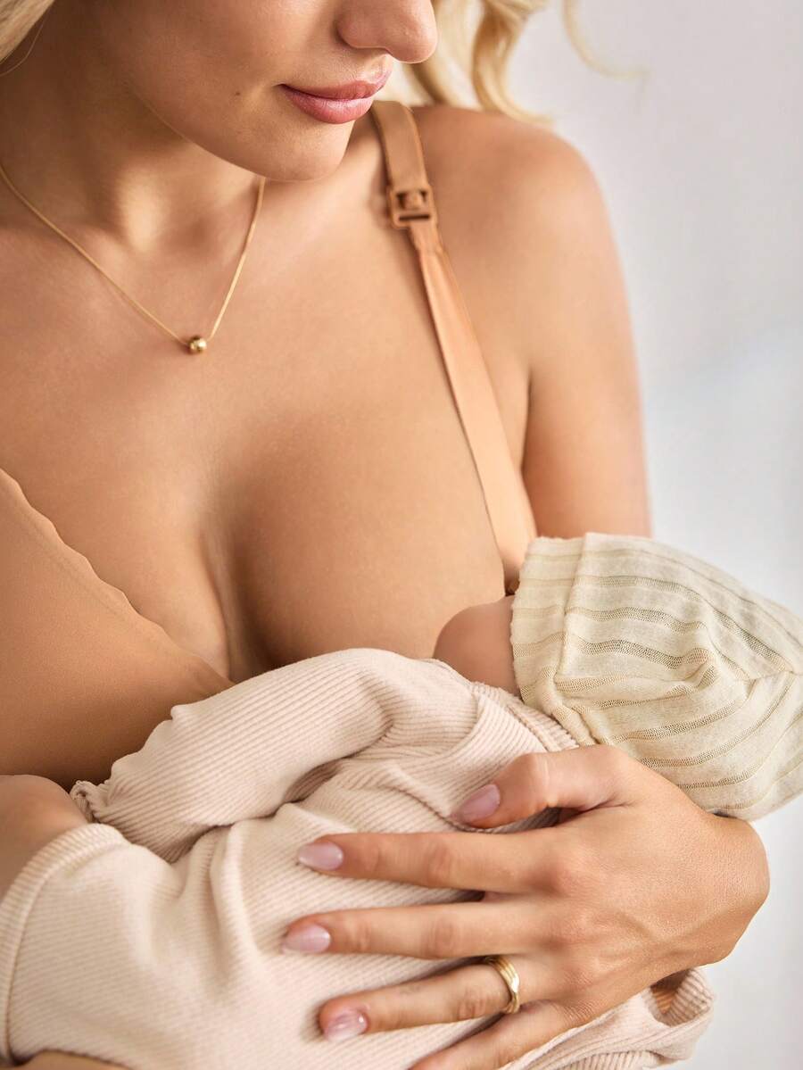 1pc Coffee Brown Comfortable Minimalist Seamless Wireless Maternity Bra - Coffee Brown - View 1