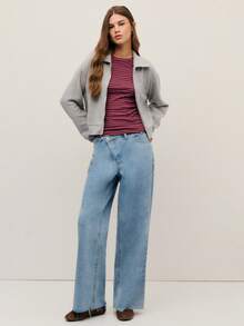 Nöista Light Grey Soft Knit Zip-Up Jacket For Women,High Collar Cozy Autumn Casual School Back-To-School Layering Piece,Elegant Thanksgiving Holiday Styling - Grey - View 2