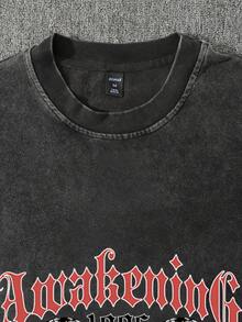 GENIUS ODE 男士休闲复古耶稣标语印花长袖T恤