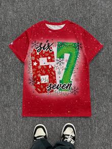 Manfinity Dauomo 男士休闲舒适彩色圆领 T 恤，圣诞氛围，适合室内穿着 - 白色 - 查看 3