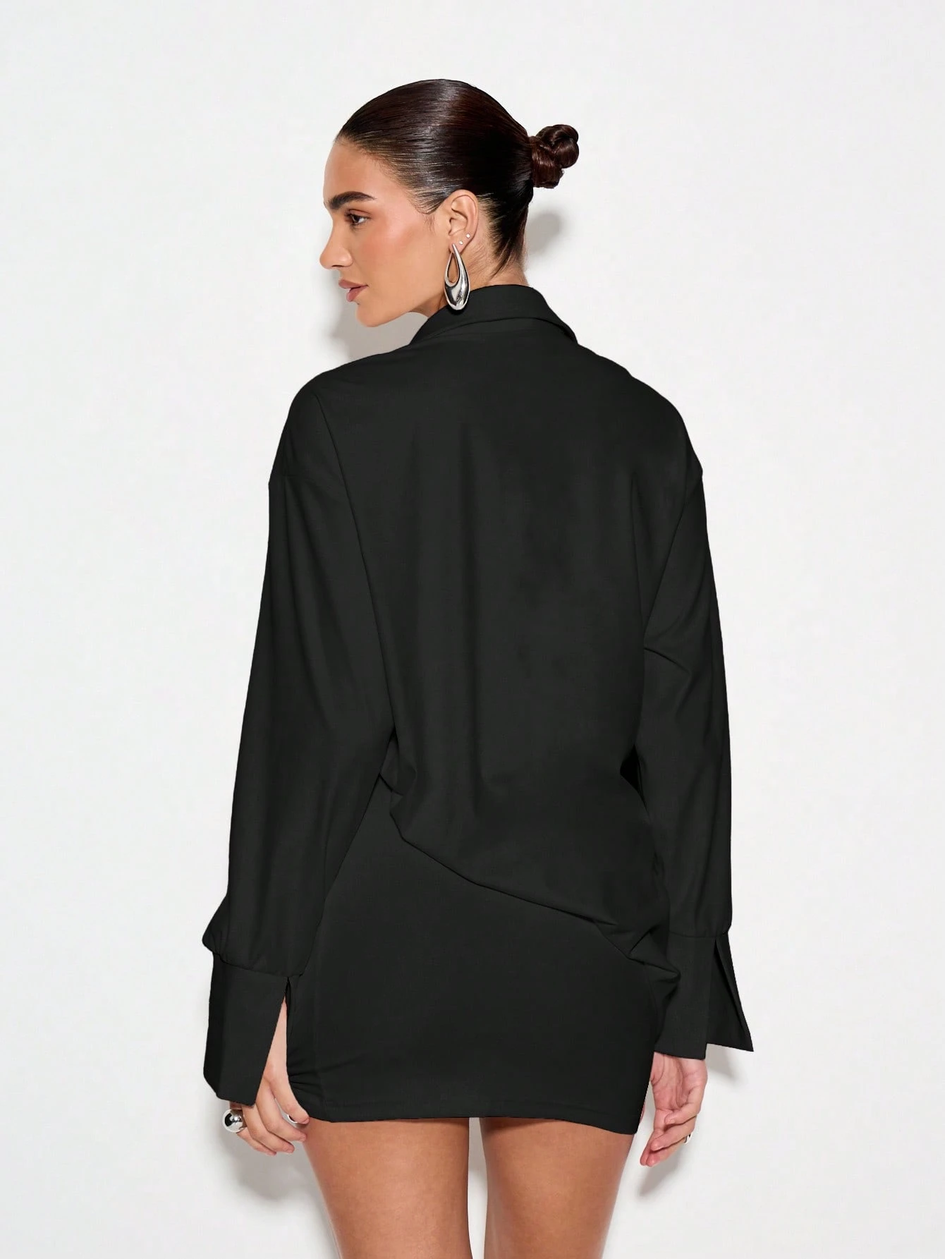 KIZN Oversized Shirt Dress With Deep Plunging Neckline