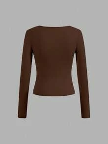 SHEIN EZwear 4件/套 女士休闲圆领T恤，纯色，适合秋冬季节，可叠穿、户外穿着、打底衫 - 彩色 - 查看 5