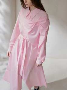 Aveloria Modichic Robe chemise à manches longues avec col chauve-souris décoré d'un nœud papillon, taille cintrée, ouverture devant, style minimaliste et élégant, rose clair - Rose bonbon - Voir 4