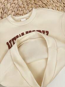 SHEIN 2 件女婴可爱灰色字母印花长袖卫衣和裤子套装，秋冬 - 彩色 - 查看 5