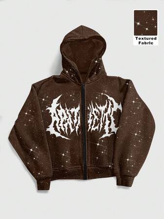 Street Life Herren Gothic Muster glänzender Reißverschluss Lässig Hoodie mit Langarm, Herbst/Winter