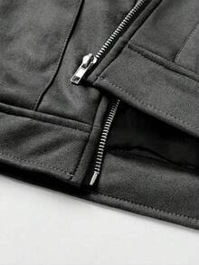 Manfinity Roghcode Men's Casual Loose Fit Drop Shoulder Zip Up Work Long Sleeve Jacket, Black Techwear Jacket, Fall/Winter - Black - View 6