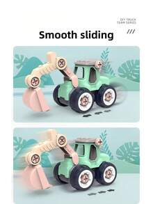 可拆卸工程车玩具 DIY 螺母组装积木套装，带滑道和挖掘功能，适合亲子互动，是圣诞节和生日送给孩子的礼物