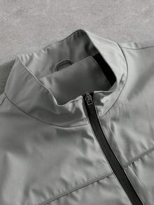 Manfinity Hypemode 男士休闲街头风拉链立领长袖防风夹克，灰色科技风夹克 - 淺灰色 - 查看 6