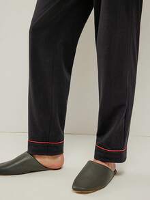 LUVLETTE Christmas & New Years Pajamas Couple Autumn And Winter Soft 100% Pure Cotton Basic Black Long Button-Up Top & Pants Pajama Sets For Men Lounge Sets For Men Pants With Pockets Fall Pajamas - Black - View 5