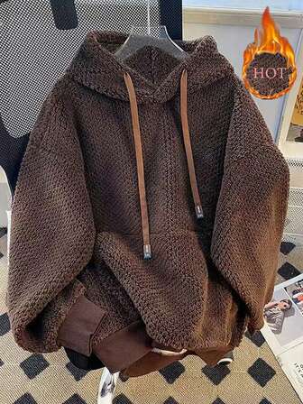 Rina Fox 女式纯色长袖口袋设计抽绳连帽羊毛运动衫，秋冬