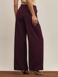 MUSERA 修身褶裥阔腿裤，优雅工作夜生活可爱性感夏季休闲风 - 紫紅色 - 查看 4