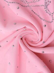 ROMWE MEN Street Life Spring Casual Graphic Pink Unisex Streetwear Style Rhinestone English Text Straight Leg Sweatpants - Pink - View 7