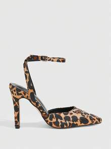 CUCCOO SZL Women's Pointed Toe Leopard Print Stiletto High Heel Sandals, Versatile For Commuting - Apricot - View 4