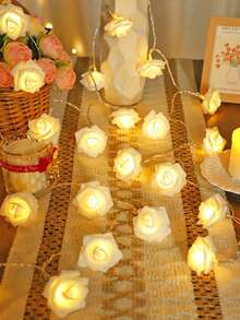 1 件 1.5/3 米家居装饰泡沫塑料玫瑰花灯串、卧室墙壁装饰玫瑰灯、房间床头装饰花灯、婚礼求婚派对装饰灯串、情人节装饰灯串、适合生日派对装饰 - 白色玫瑰 - 查看 9