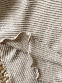 SHEIN 女婴幼儿新生儿 0-3 岁休闲日常百搭时尚外套高领落肩罗纹针织长袖上衣 + 喇叭裤套装，婴儿秋冬装，卡其色 - 米色 - 查看 4