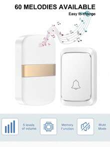 Kontrol Jarak Jauh Bel Pintu Nirkabel, 60 Melodi, Tingkat Volume, Bel Pintu Selamat Datang Rumah, Ditenagai oleh 3 Baterai AAA atau Antarmuka USB - Platinum - View 8