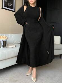 DAZY Set de 2 piezas de suéter tejido elegante marrón para mujer, otoño/invierno