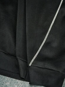 AXEPEAK Men's Casual Contrast Stitching Black Sweatshirt & Pants Set, For Winter - Black - View 6