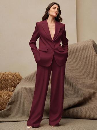 Anewsta بدلة نسائية مكونة من 2 قطعة، بليزر جاكيت بطراز فينتاج + بنطلون ساق مستقيمة، بألوان مايار