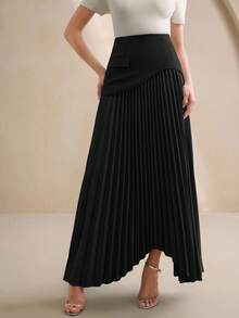 Anewsta Elegant Women's Pleated Design Versatile Skirt - Black - View 4