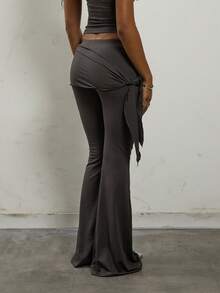 COUREZ Low Rise Wrapped Flare Trousers /Y2K Fall Winter Going Out Party New Year Pants Sexy - Grey - View 6