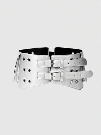 Grunge Punk Y2K Punk Style Black Metal Rivet Eye Multi-Pocket Adjustable Metal Buckle Fanny Pack For Women