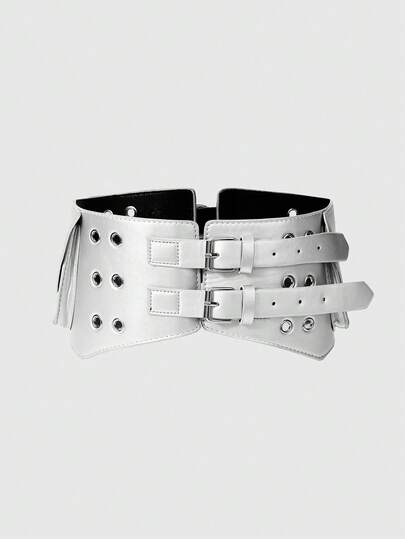 Grunge Punk Y2K Punk Style Black Metal Rivet Eye Multi-Pocket Adjustable Metal Buckle Fanny Pack For Women