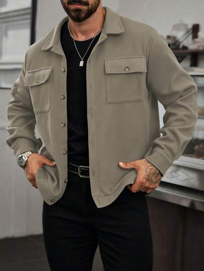 Manfinity Homme Men's Long Sleeve Short Casual Knitted Jacket,Fall Winter Men Jacket, Khaki Jacket