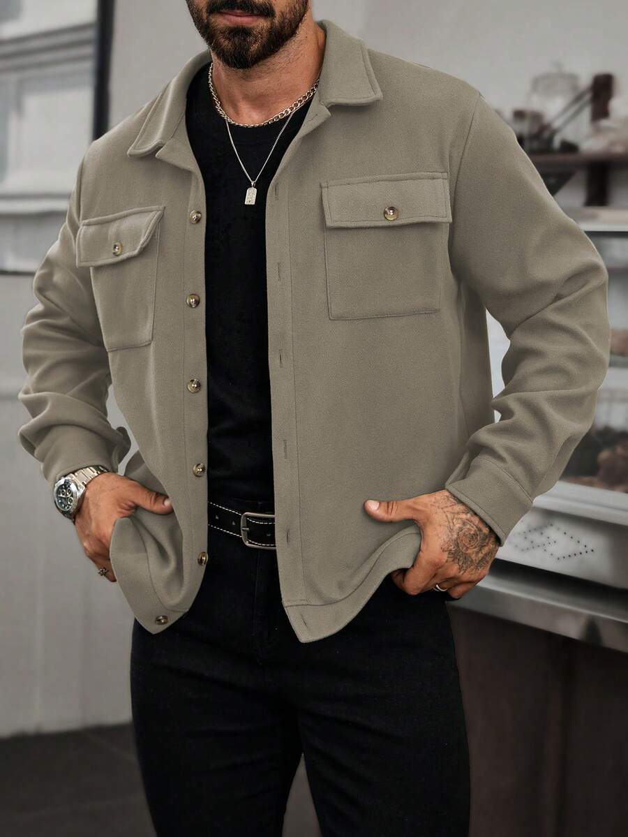 Manfinity Homme Men's Long Sleeve Short Casual Knitted Jacket,Fall Winter Men Jacket, Khaki Jacket - Light Grey - View 1