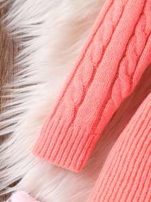 SHEIN 女婴纯色高领扭纹针织毛衣裙，秋冬 - 西瓜粉 - 查看 5