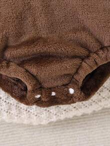 SHEIN Perso Play Body bébé garçon mignon avec capuche, en polaire avec empiècement bicolore - Tabac - Voir 3