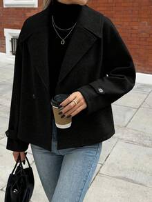 LanaWest Damen Mantel mit Oversized Kragen und Knöpfen, Langarm - Schwarz - Übersicht 3